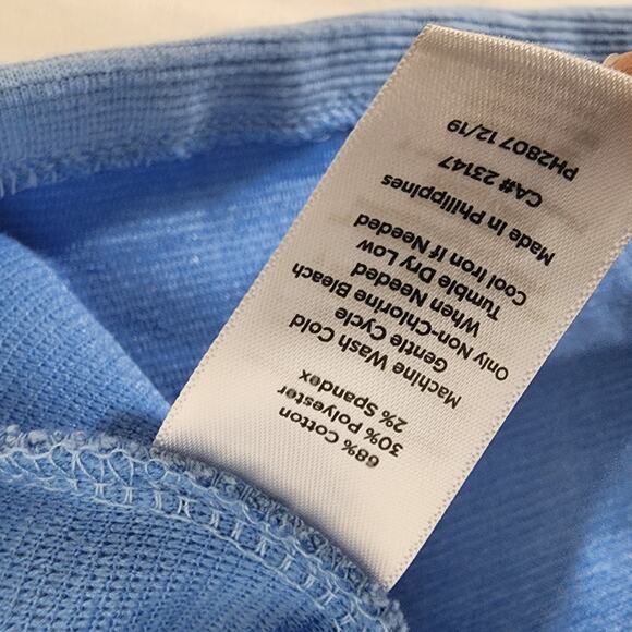 Talbots Womens High Neck Button Shoulder Top Medium Light Blue Ribbed Sleeveless - Picture 10 of 10